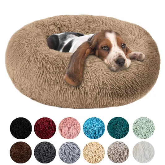 Round Cat Beds House Soft Long Plush Bed for Dogs Basket Pet Products Cushion Cat Bed Cat Mat Sleeping Sofa, Suitable for Winter