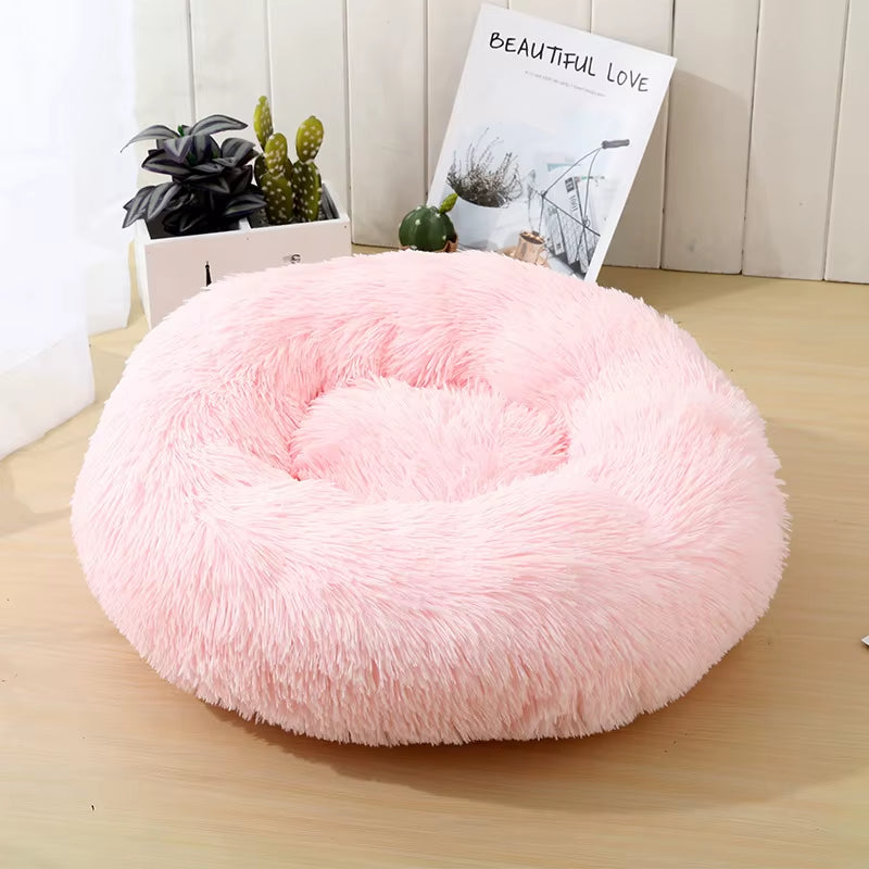 Round Cat Beds House Soft Long Plush Bed for Dogs Basket Pet Products Cushion Cat Bed Cat Mat Sleeping Sofa, Suitable for Winter