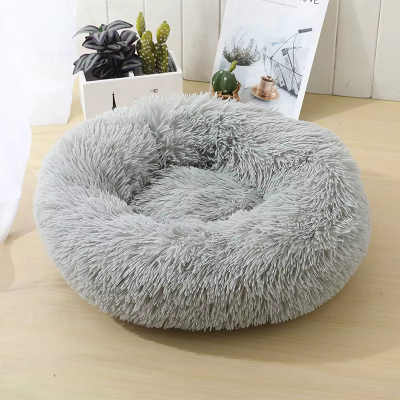 Round Cat Beds House Soft Long Plush Bed for Dogs Basket Pet Products Cushion Cat Bed Cat Mat Sleeping Sofa, Suitable for Winter