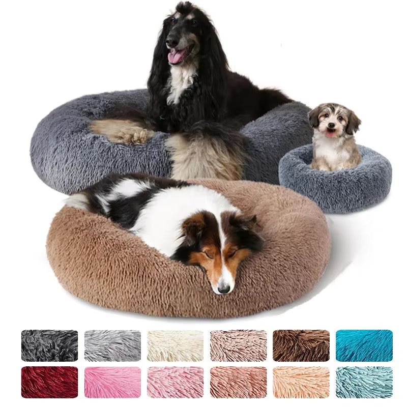 Round Cat Beds House Soft Long Plush Bed for Dogs Basket Pet Products Cushion Cat Bed Cat Mat Sleeping Sofa, Suitable for Winter