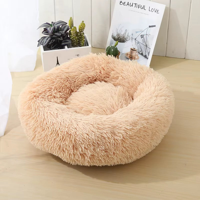 Round Cat Beds House Soft Long Plush Bed for Dogs Basket Pet Products Cushion Cat Bed Cat Mat Sleeping Sofa, Suitable for Winter