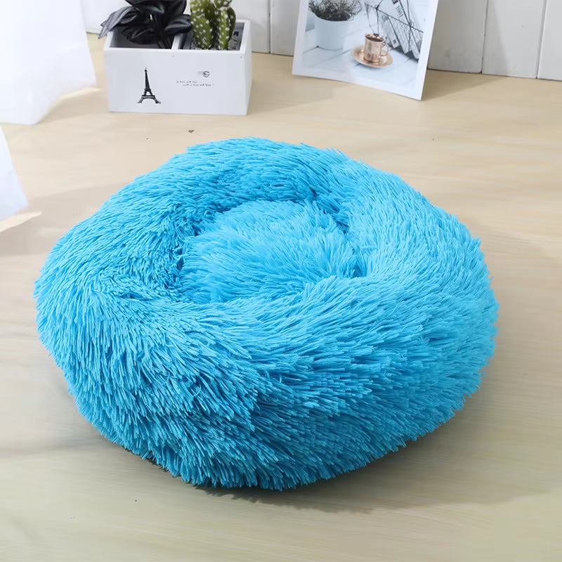 Round Cat Beds House Soft Long Plush Bed for Dogs Basket Pet Products Cushion Cat Bed Cat Mat Sleeping Sofa, Suitable for Winter