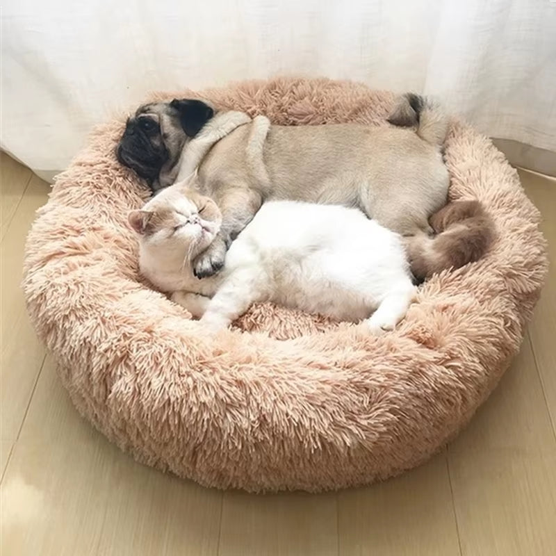 Round Cat Beds House Soft Long Plush Bed for Dogs Basket Pet Products Cushion Cat Bed Cat Mat Sleeping Sofa, Suitable for Winter