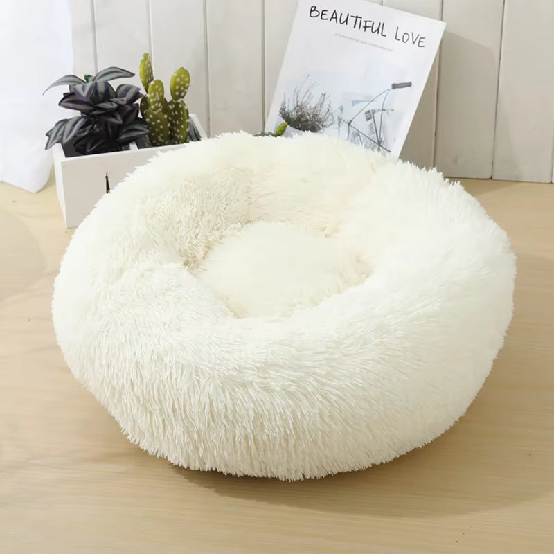 Round Cat Beds House Soft Long Plush Bed for Dogs Basket Pet Products Cushion Cat Bed Cat Mat Sleeping Sofa, Suitable for Winter