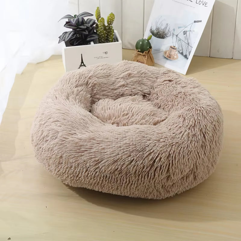 Round Cat Beds House Soft Long Plush Bed for Dogs Basket Pet Products Cushion Cat Bed Cat Mat Sleeping Sofa, Suitable for Winter
