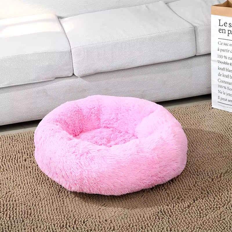 Round Cat Beds House Soft Long Plush Bed for Dogs Basket Pet Products Cushion Cat Bed Cat Mat Sleeping Sofa, Suitable for Winter