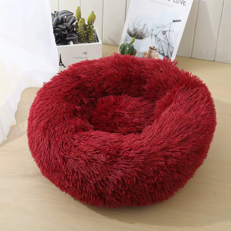 Round Cat Beds House Soft Long Plush Bed for Dogs Basket Pet Products Cushion Cat Bed Cat Mat Sleeping Sofa, Suitable for Winter