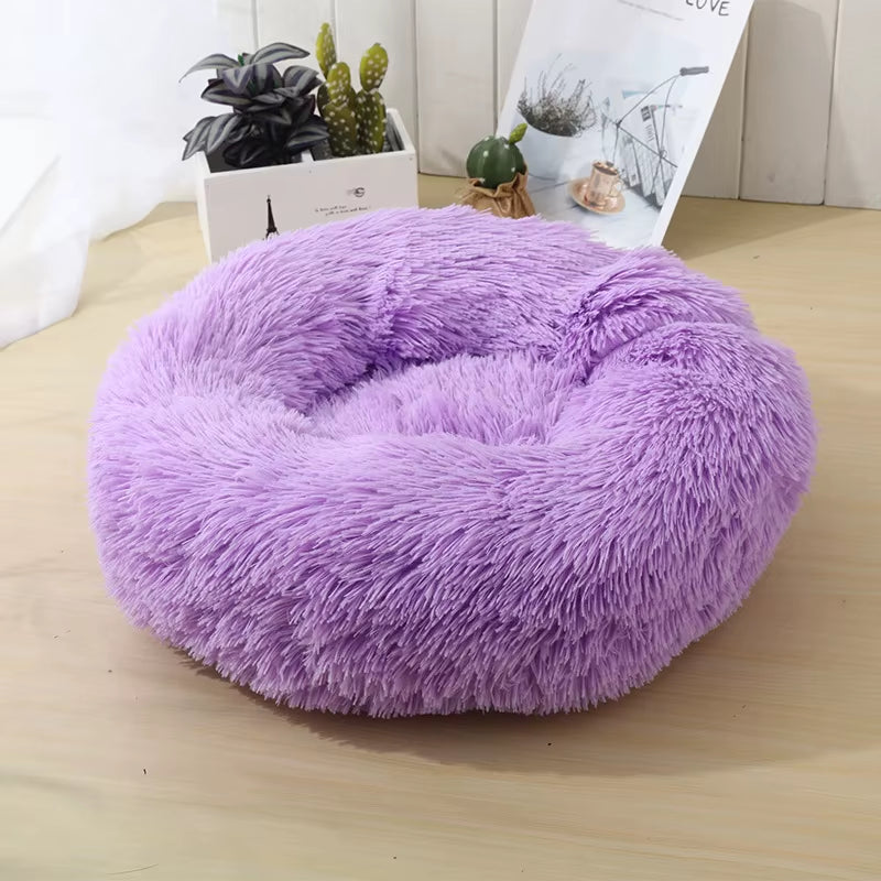 Round Cat Beds House Soft Long Plush Bed for Dogs Basket Pet Products Cushion Cat Bed Cat Mat Sleeping Sofa, Suitable for Winter