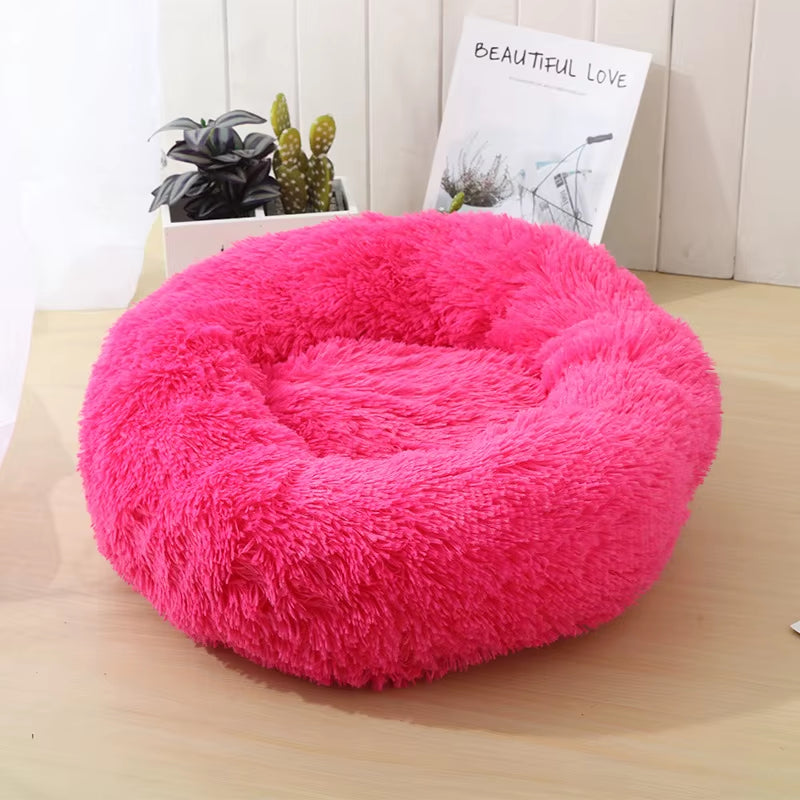 Round Cat Beds House Soft Long Plush Bed for Dogs Basket Pet Products Cushion Cat Bed Cat Mat Sleeping Sofa, Suitable for Winter
