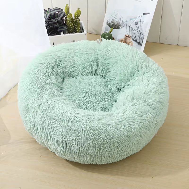 Round Cat Beds House Soft Long Plush Bed for Dogs Basket Pet Products Cushion Cat Bed Cat Mat Sleeping Sofa, Suitable for Winter