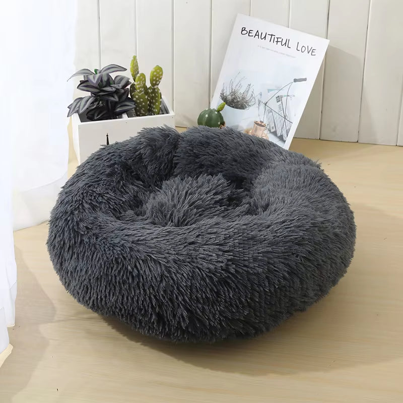 Round Cat Beds House Soft Long Plush Bed for Dogs Basket Pet Products Cushion Cat Bed Cat Mat Sleeping Sofa, Suitable for Winter