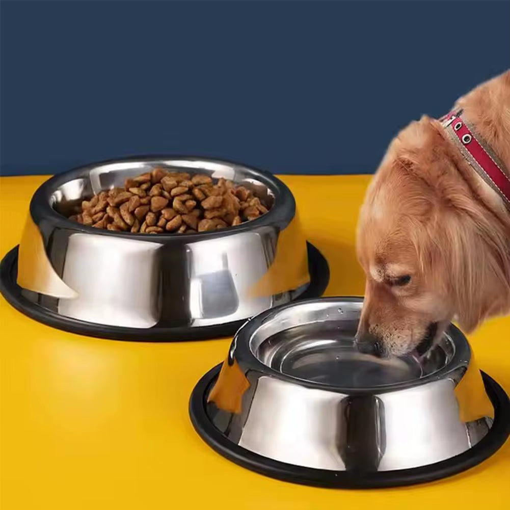 Stainless Steel Non-Slip Dog Bowl Set for Food and Water - Pet Feeding Accessories
