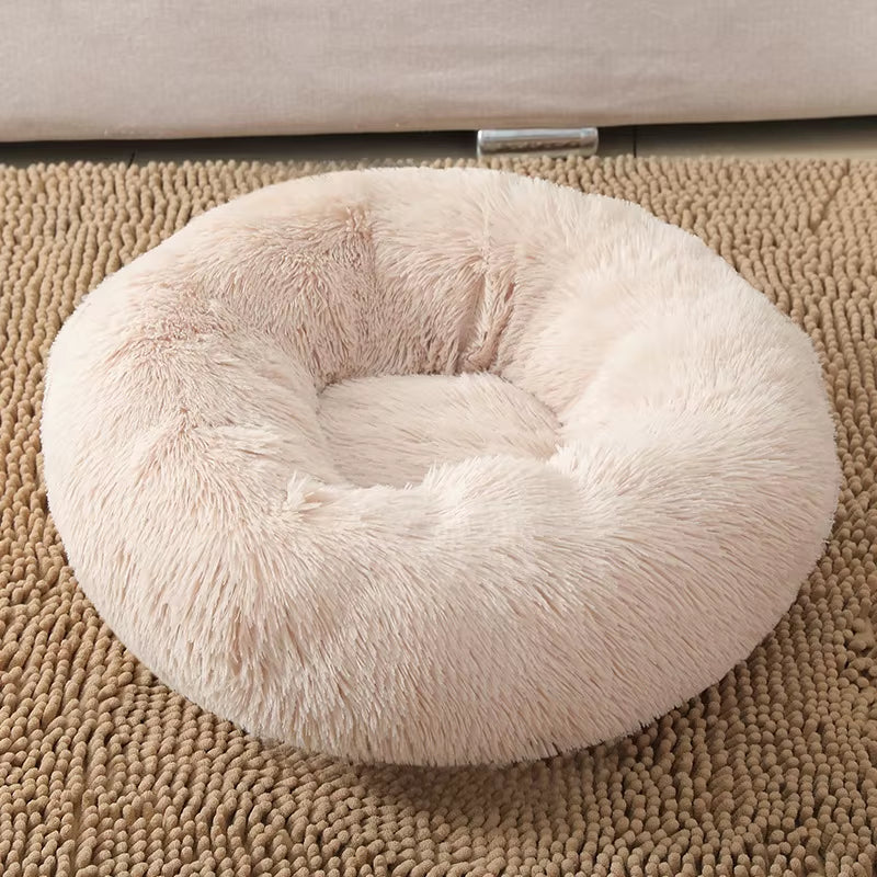 Round Cat Beds House Soft Long Plush Bed for Dogs Basket Pet Products Cushion Cat Bed Cat Mat Sleeping Sofa, Suitable for Winter