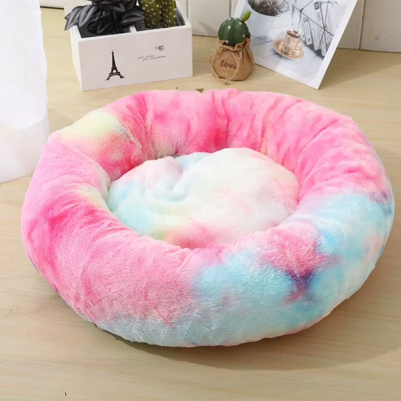Round Cat Beds House Soft Long Plush Bed for Dogs Basket Pet Products Cushion Cat Bed Cat Mat Sleeping Sofa, Suitable for Winter