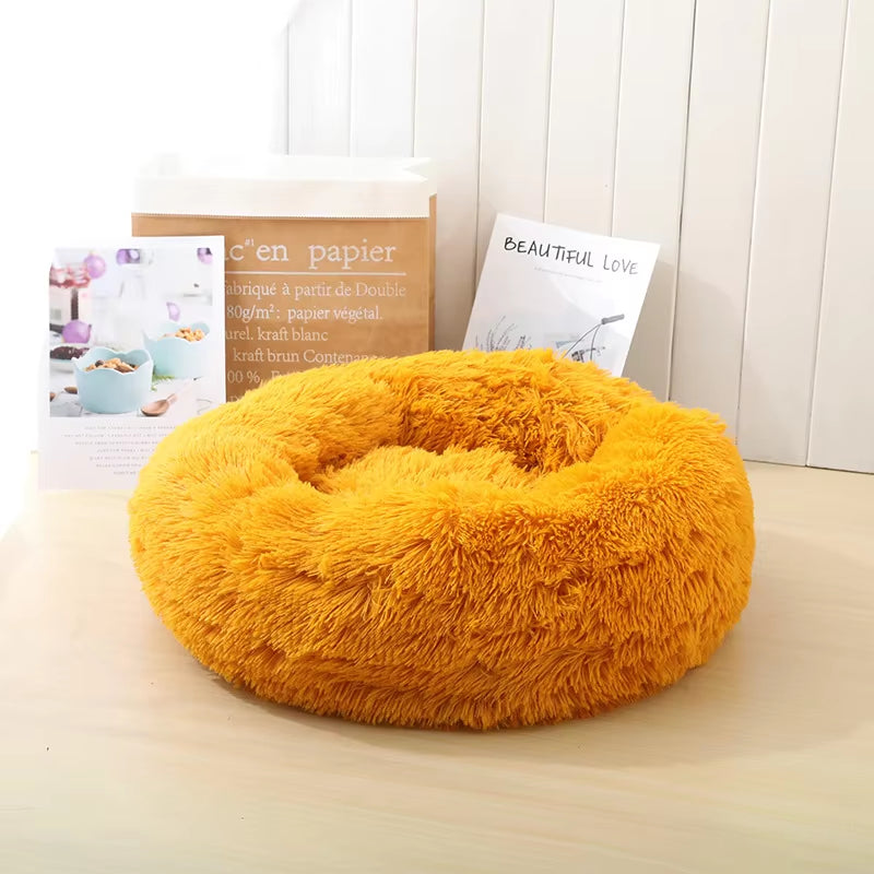 Round Cat Beds House Soft Long Plush Bed for Dogs Basket Pet Products Cushion Cat Bed Cat Mat Sleeping Sofa, Suitable for Winter