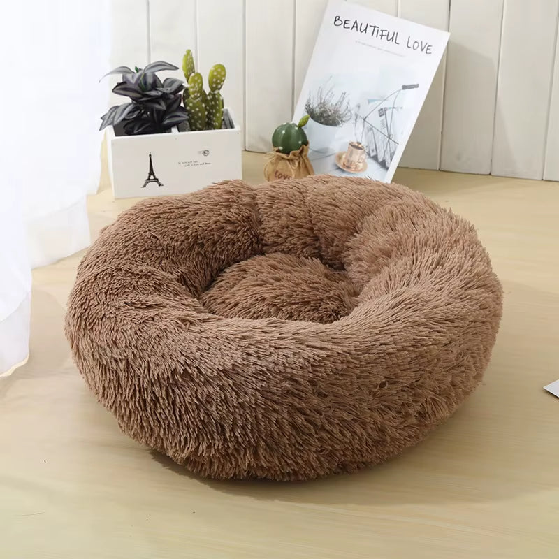 Round Cat Beds House Soft Long Plush Bed for Dogs Basket Pet Products Cushion Cat Bed Cat Mat Sleeping Sofa, Suitable for Winter